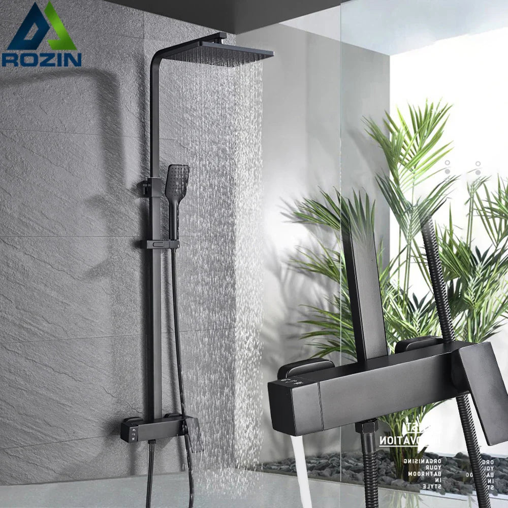 Afralia™ Matte Black Shower Faucet Set with Rotating Watering Can and Handshower