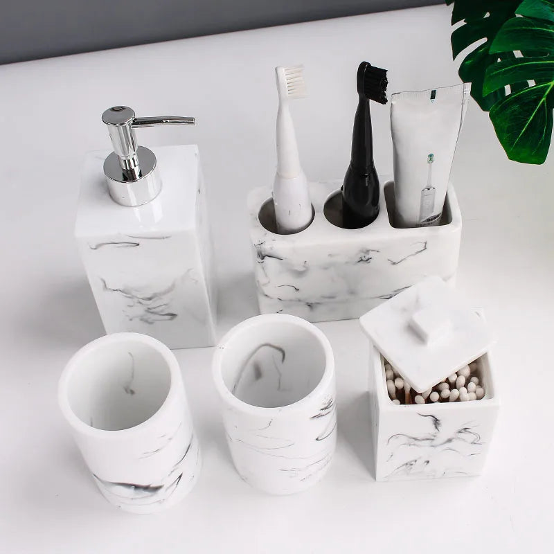 Afralia™ Premium Ceramic Bathroom Set - Soap Dispenser, Toothbrush Holder, Soap Tray - Lavatory Luxury Essentials