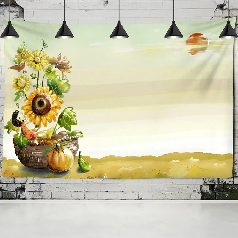 Sunflower Sunshine Tapestry by Afralia™ - Large Fabric Wall Hanging Decor for Bedroom