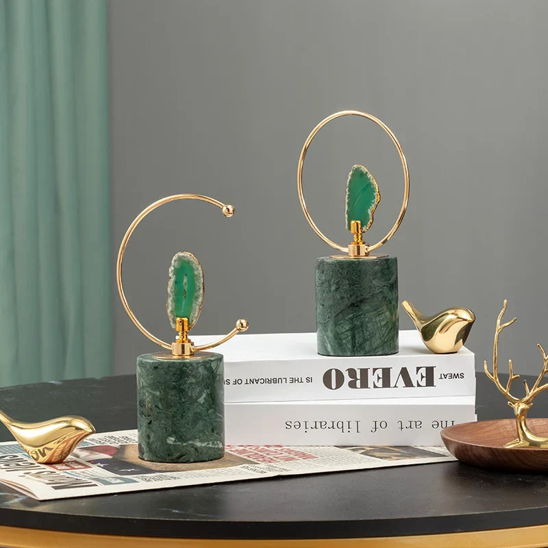 Afralia™ Agate Crafts Marble Base Art Sculpture for Living Room Bookcase