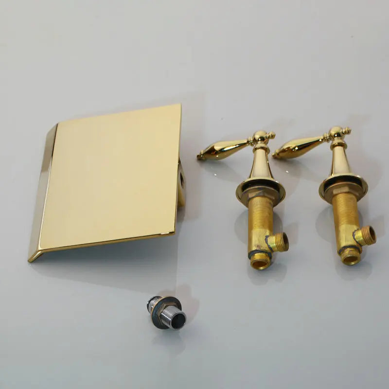 Afralia™ Golden Plated 2-Handle Bathroom Faucet Wall Mount Waterfall Basin Mixer