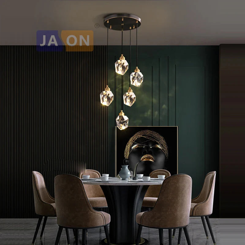 Afralia™ Black Crystal Copper LED Chandelier - Art Deco Hanging Lamp for Dinning Room