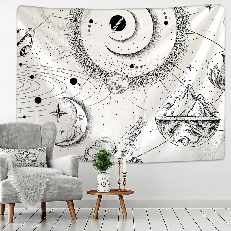 Afralia™ Black & White Stars Mandala Tapestry - Home Decor