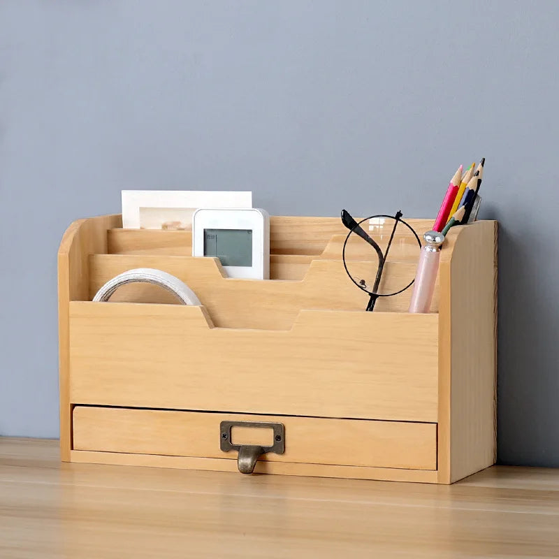 Afralia™ Wooden Desk Organizer for Office Storage and Sorting with Multipurpose Compartments