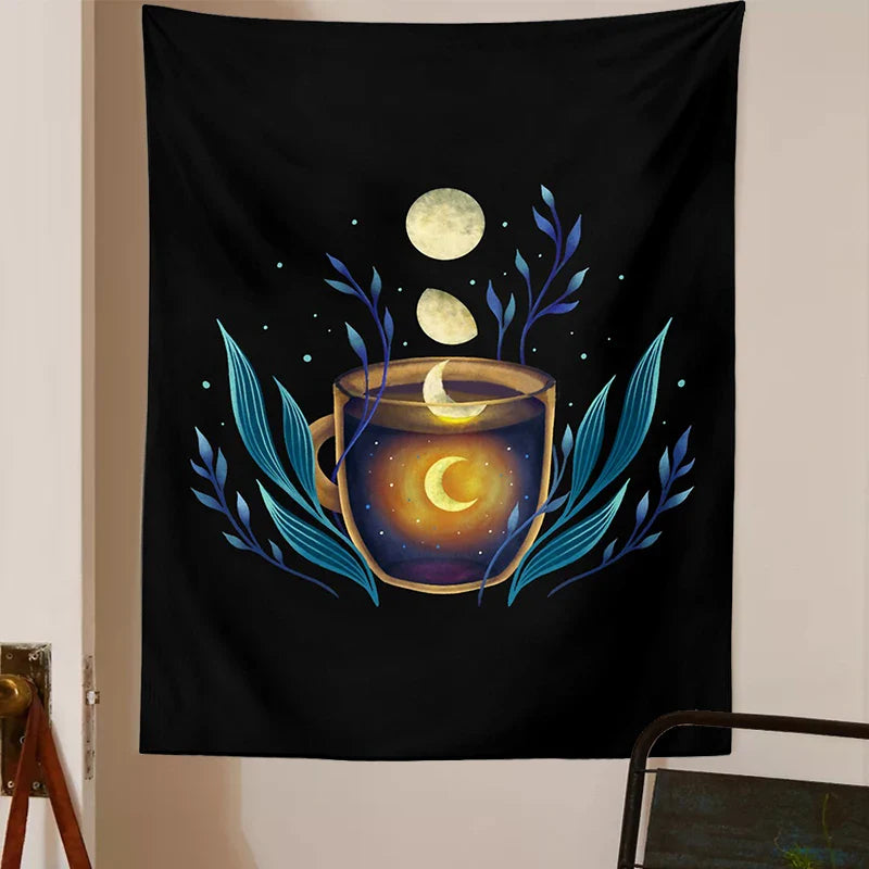 Starry Moon & Flower Botanical Tapestry by Afralia™ for Home Wall Decor