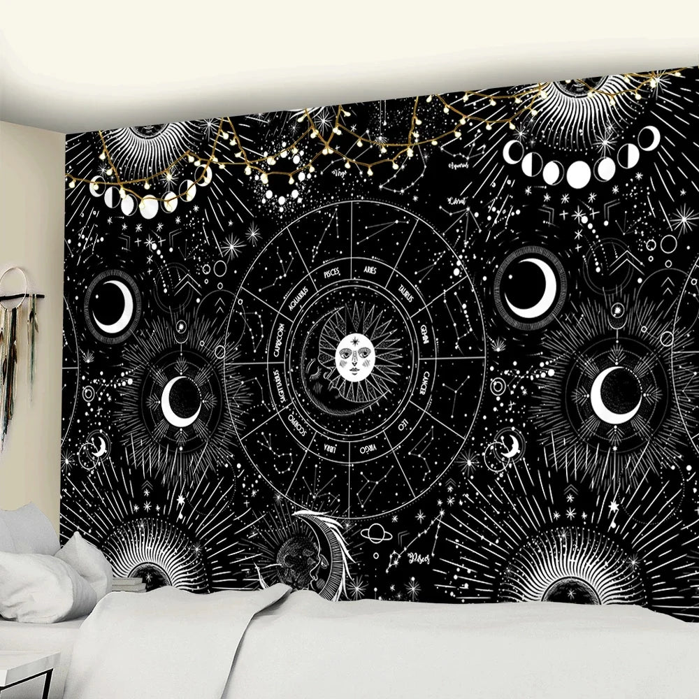 Afralia™ Sun Moon Mandala Starry Sky Tapestry Wall Hanging for Boho Home Décor