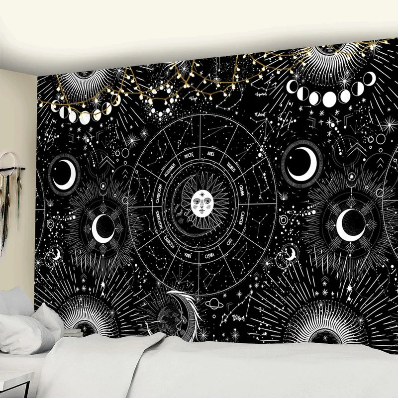 Afralia™ Sun Moon Mandala Starry Sky Tapestry Wall Hanging for Boho Home Décor