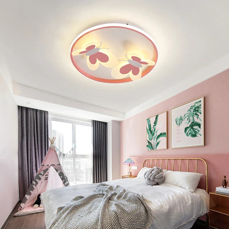 Afralia™ Pink Butterfly LED Ceiling Light for Kids Bedroom