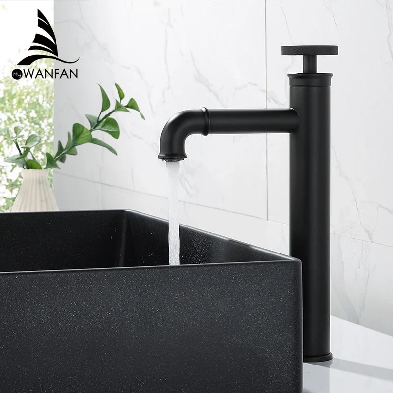 Afralia™ Matte Black Brass Bathroom Faucet Hot and Cold Water Mixer Tap