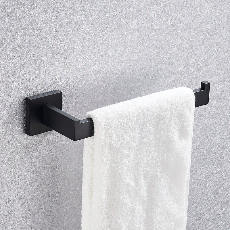 Afralia™ Black Bathroom Accessories Set: Robe Hook, Towel Rail, Shelf, Paper Holder