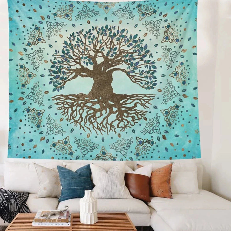 Afralia™ Psychedelic Blue Teal Mandala Wall Tapestry for Bohemian Home Decor