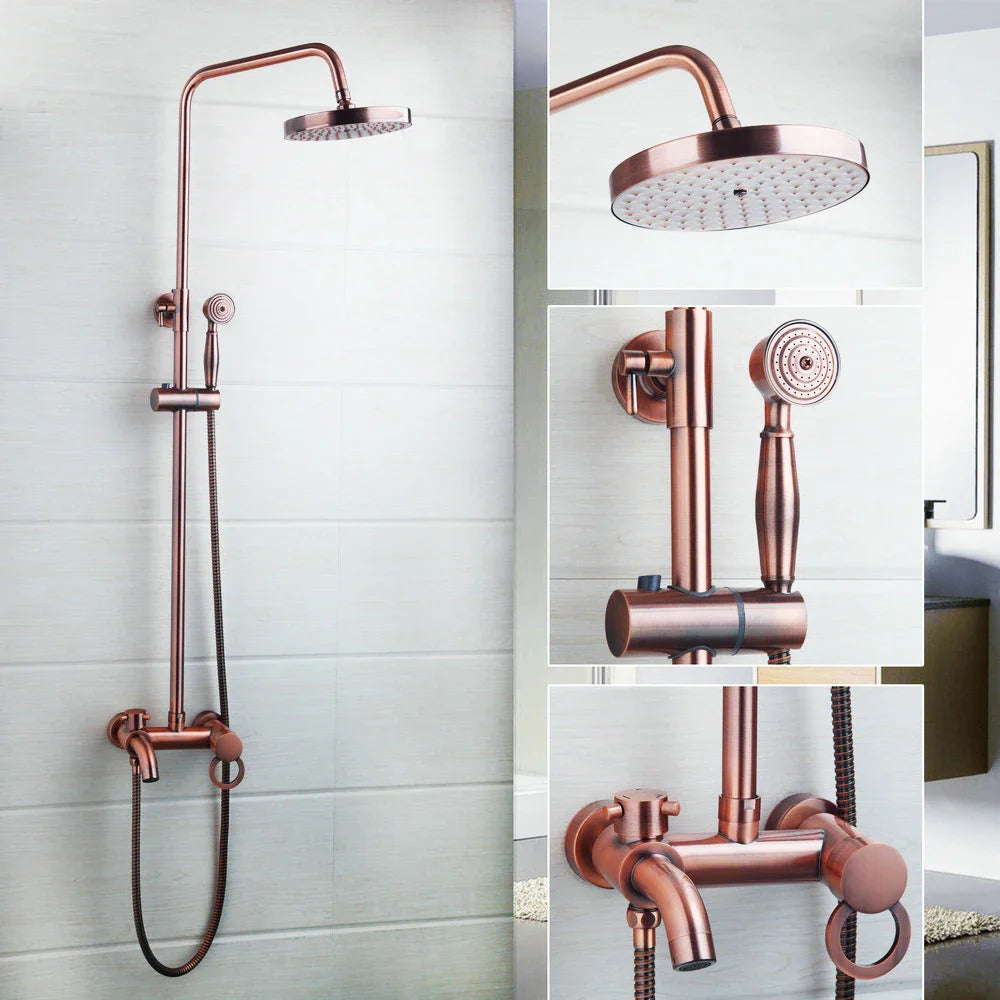 Afralia™ Rose Gold 3-Function Shower Set with Rain Shower Head and Hand Shower