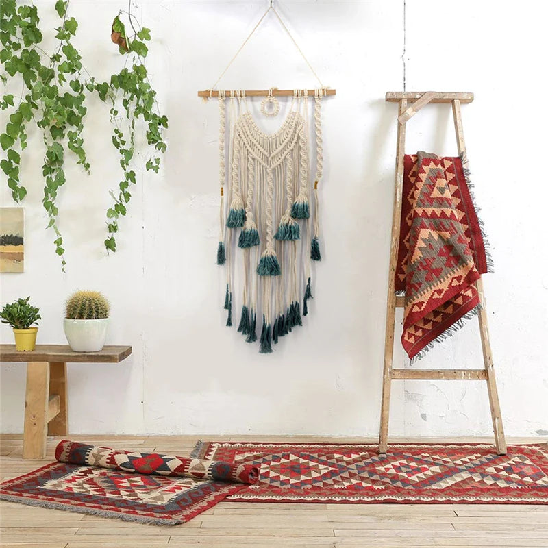 Afralia™ Colorful Cotton Macrame Wall Hanging Tapestry for Nordic Modern Living Room Decor