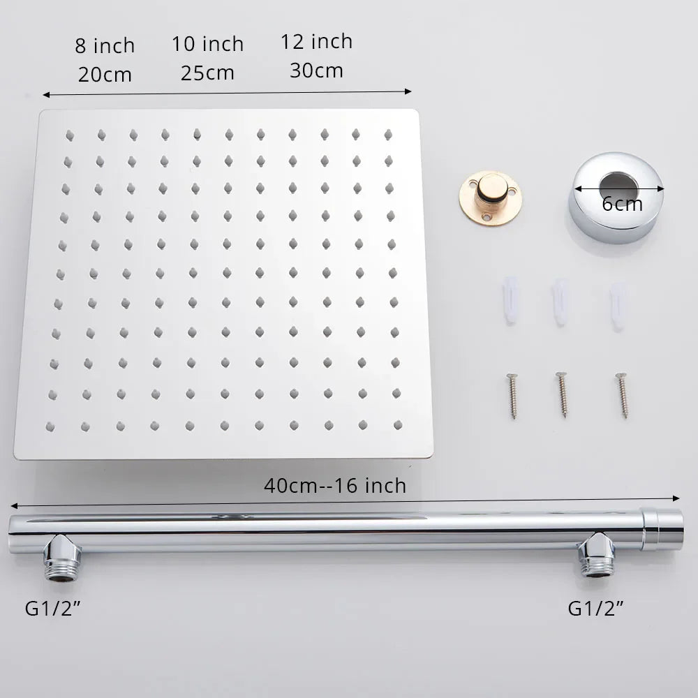 Afralia™ Black Ultrathin Rainfall Shower Head with Arm Bracket, Hose & Faucet Set