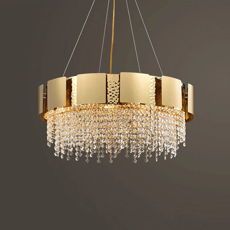 Afralia™ Golden Crystal Stainless Steel Pendant Light for Stylish Foyer