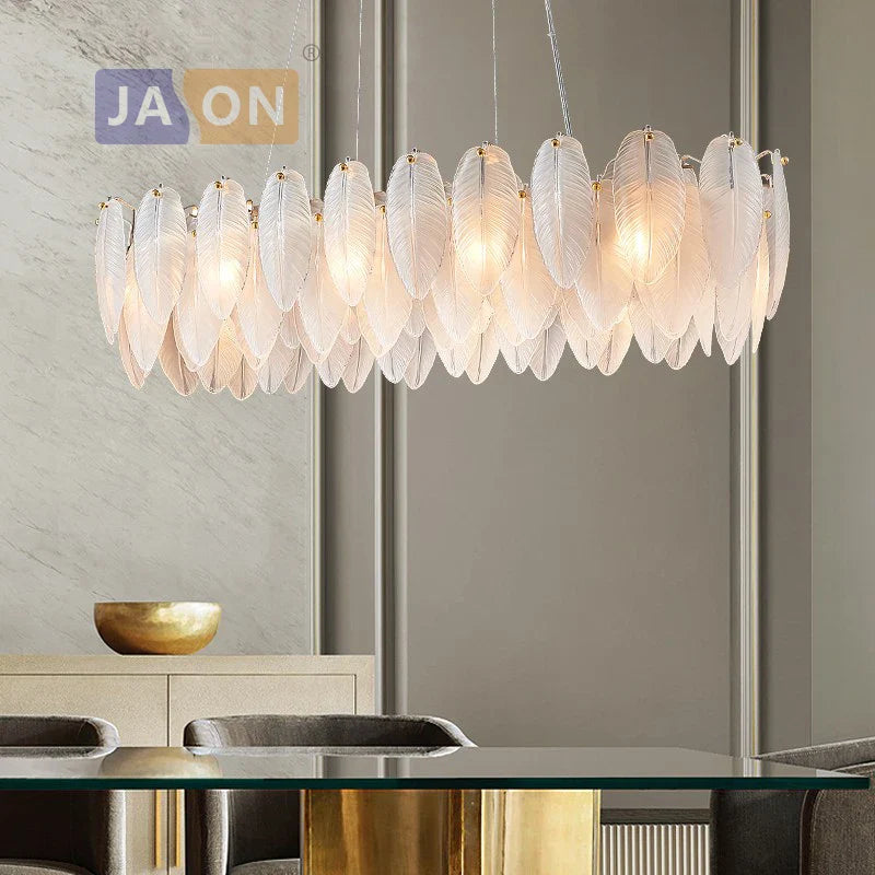 Afralia™ White Glass Goose Feather Chandelier: LED Art Deco Postmodern Designer Lighting