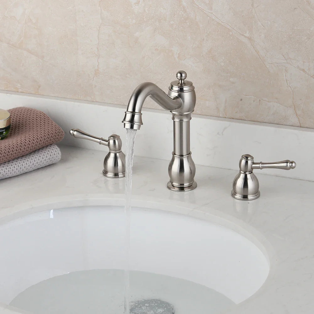 Afralia™ Dual Handle Nickel Brush Bathroom Sink Tap Swivel Spray Mixer Faucet