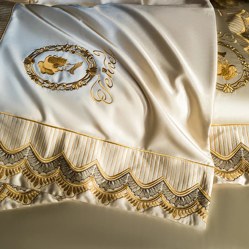 Luxury Brocade & Egyptian Cotton Embroidery Bedding Set by Afralia™ - Queen/King Size
