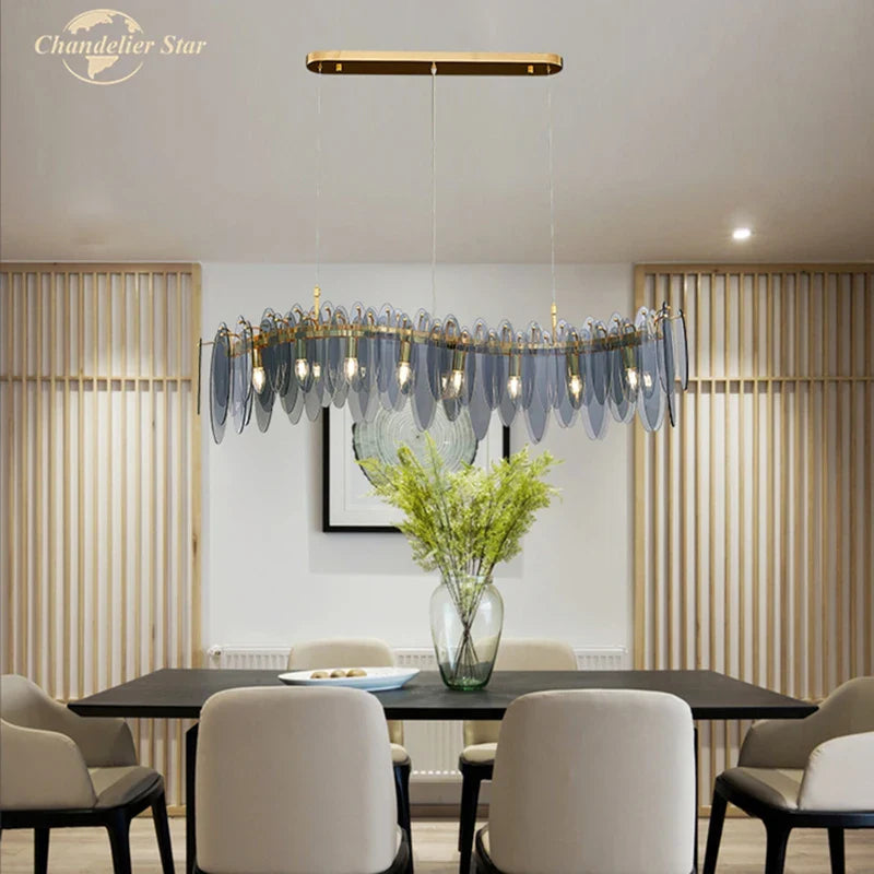 Afralia™ LED Glass Metal Leaf Chandelier: Luxury Postmodern Lighting for Home Decor, Bedroom, Living Room