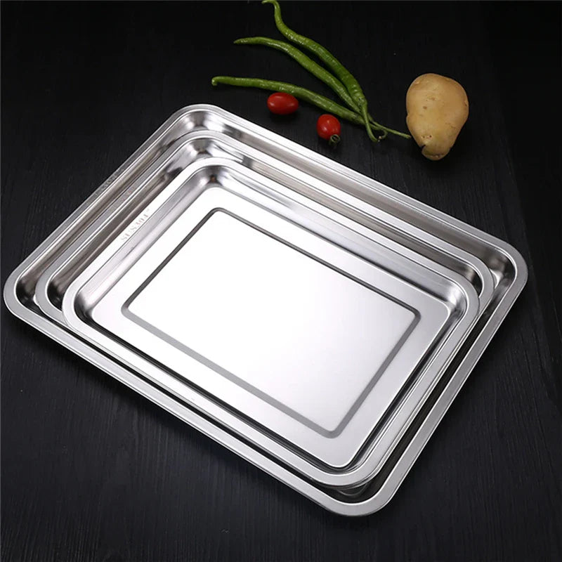 Afralia™ Stainless Steel BBQ Trays Dessert Baking Pan Kitchen Organizer Dish