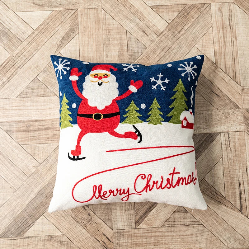 Afralia™ Christmas Tree Santa Cushion Cover 18x18 inch Square Embroidery Pillow Case