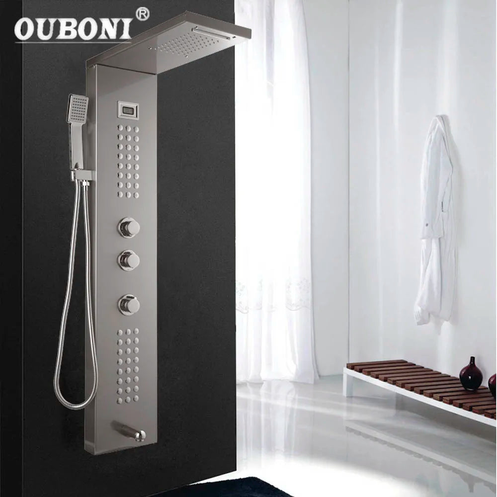 Afralia™ Brushed Nickel Shower Column with Tub Spout & Hand Shower System