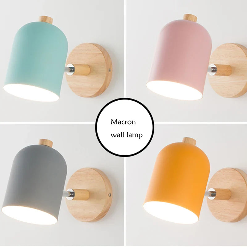 Afralia™ Nordic Wooden Wall Sconce Bedside Lamp for Bedroom Reading, 6 Macaroon Colors