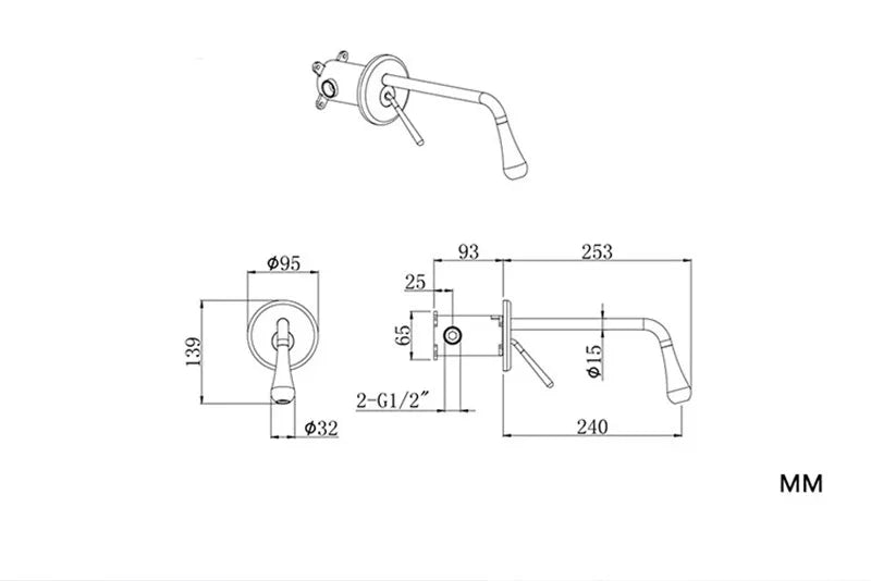 Afralia™ Brushed Gold Basin Faucet, Hot & Cold Mixer Tap, In-Wall Water Drop Faucet