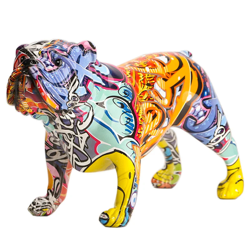 Afralia™ Bulldog Figurines: Colorful Modern Graffiti Art Home Decor & Ornaments, Ideal for Room Display