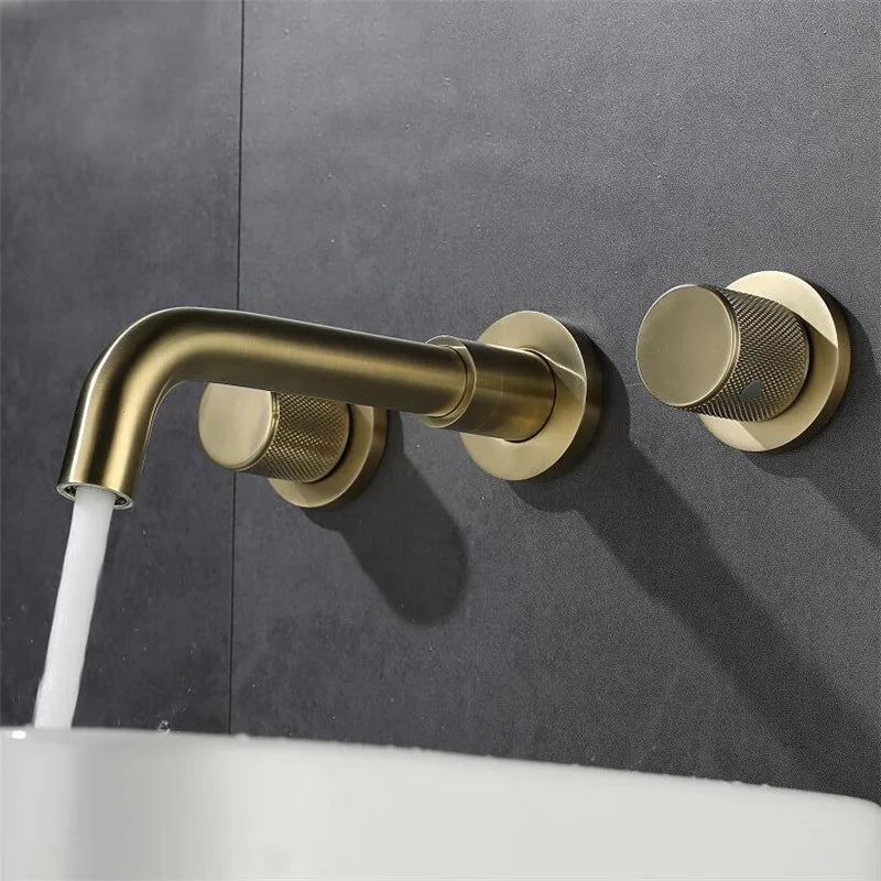 Afralia™ Brushed Gold Basin Faucet: Single Handle Wall Mount Brass Mixer Tap, Cold/Hot Water