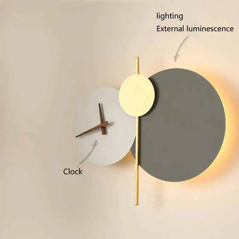 Afralia™ Nordic Round Clock Wall Light: Designer Led Sconce for Living Room Indoor Decor