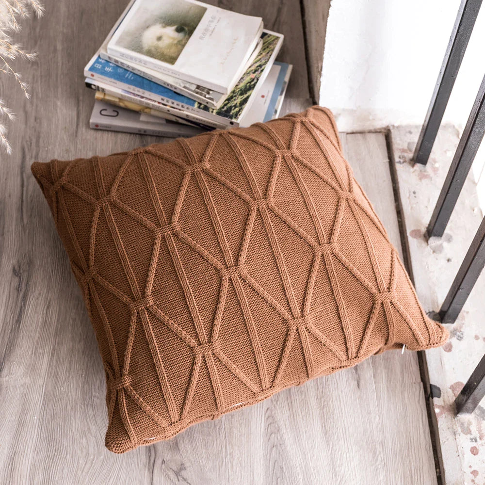 Afralia™ Knit Cushion Cover 45x45cm Nordic Style Home Decoration Brown Grey IvoryiscowayReversible