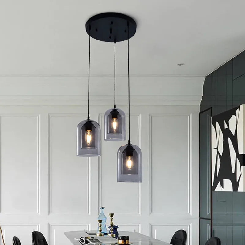 Afralia™ Smoke Grey Glass Chandelier for Living room Bedroom Kitchen Coffee Shop Light