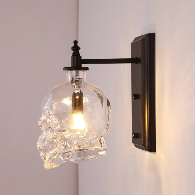 Afralia™ Retro Skull Bones Wall Lamps Clear Glass Bottle Industrial Light Fixtures