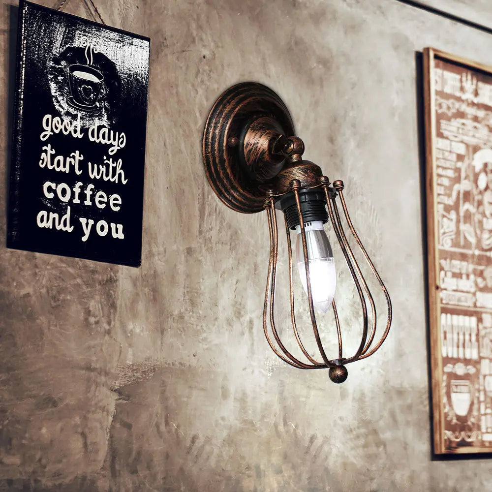 Afralia™ Adjustable Industrial Wall Light Rustic Wire Metal Cage Sconce
