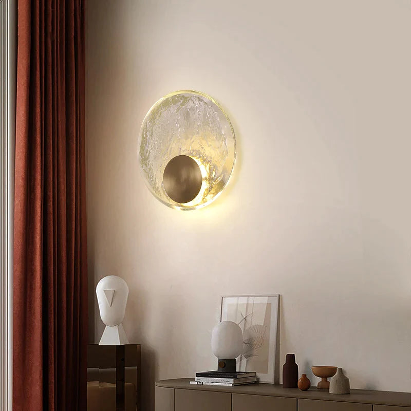 Afralia™ Round Copper Bedroom Wall Lamp- Postmodern Light Luxury for Living Room