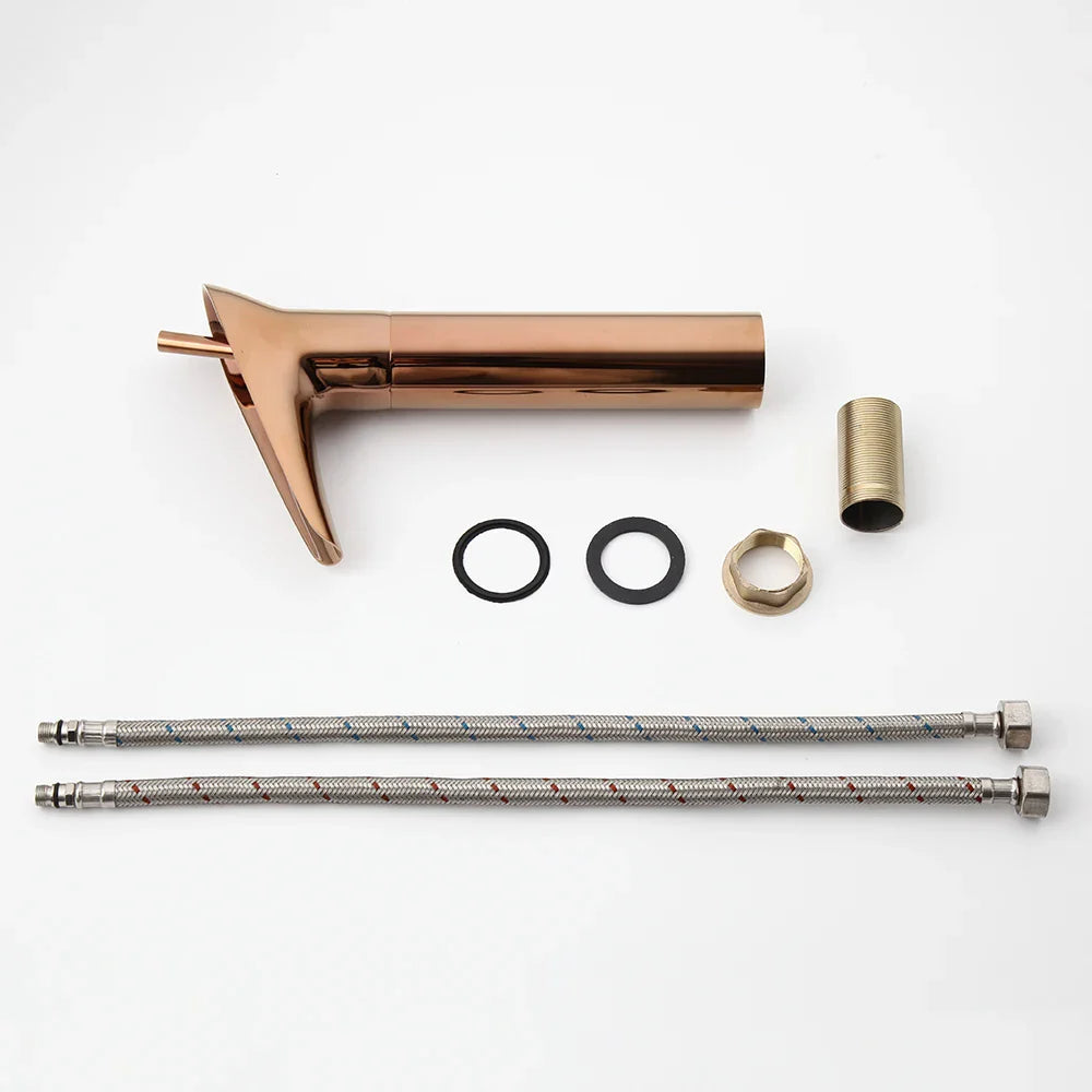 Afralia™ Rose Golden Waterfall Bathroom Faucet with Solid Brass Handle and Pink Golden Wine Design