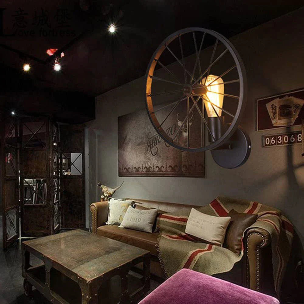 Afralia™ Metal Wheel Vintage Wall Sconce Industrial Lamp for Cafe Bar Restaurant Decoration