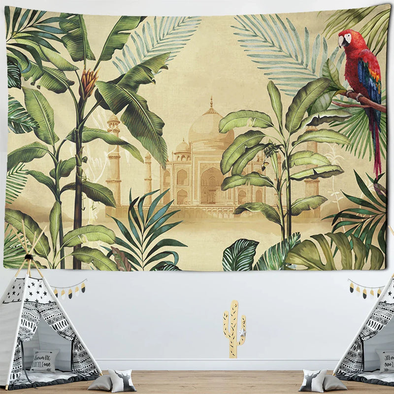 Afralia™ Tropical Palm Parrot Tapestry Wall Hanging - Beach Wall Cloth Carpet