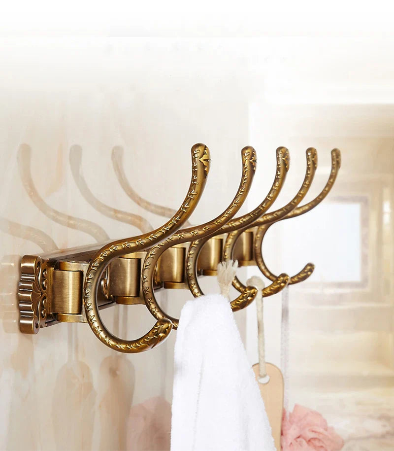 Afralia™ Antique Bronze Carved Robe Hook Towel Hanger for Bathroom and Kitchen