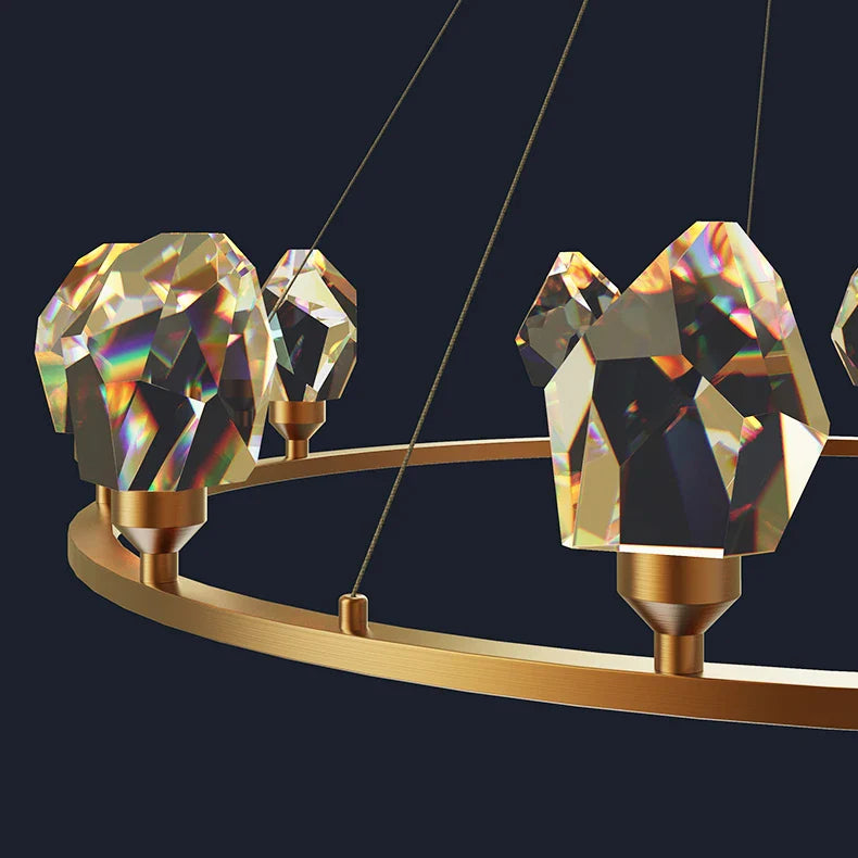 Afralia™ Crystal Copper Round Chandelier: Elegant LED Suspension Lamp for Dinning Room