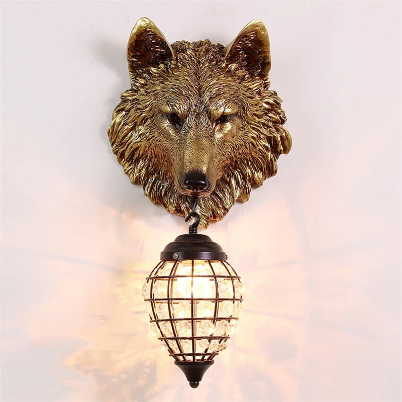 Afralia™ Resin Wolf Wall Sconce: Vintage Industrial LED Light for Home Art Decor