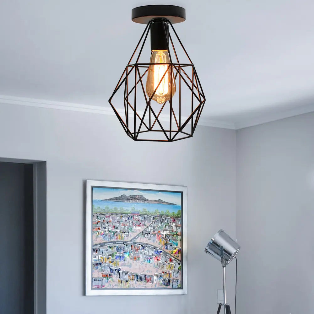 Afralia™ Iron Cage Chandelier Loft Ceiling Light for Kitchen Bedroom Living Room