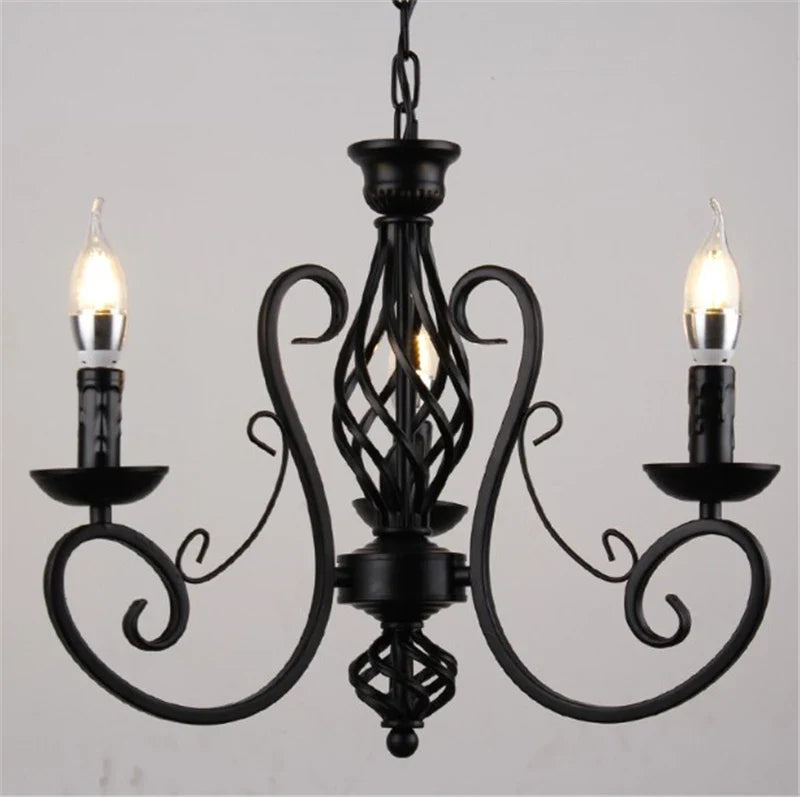 Afralia™ Black Wrought Iron Loft Chandelier for Living Room, Bar, Restaurant - Retro Industrial Style