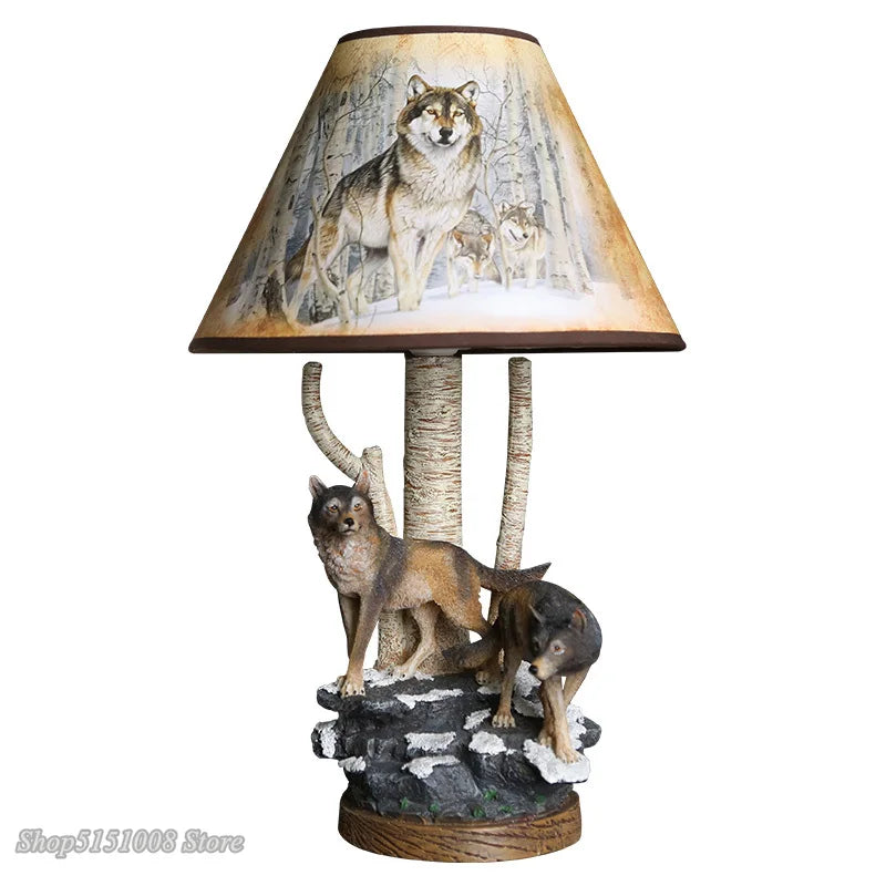 Resin Wolf Table Lamp by Afralia™: Modern Animal Bedside Light for Living Room & Bedroom