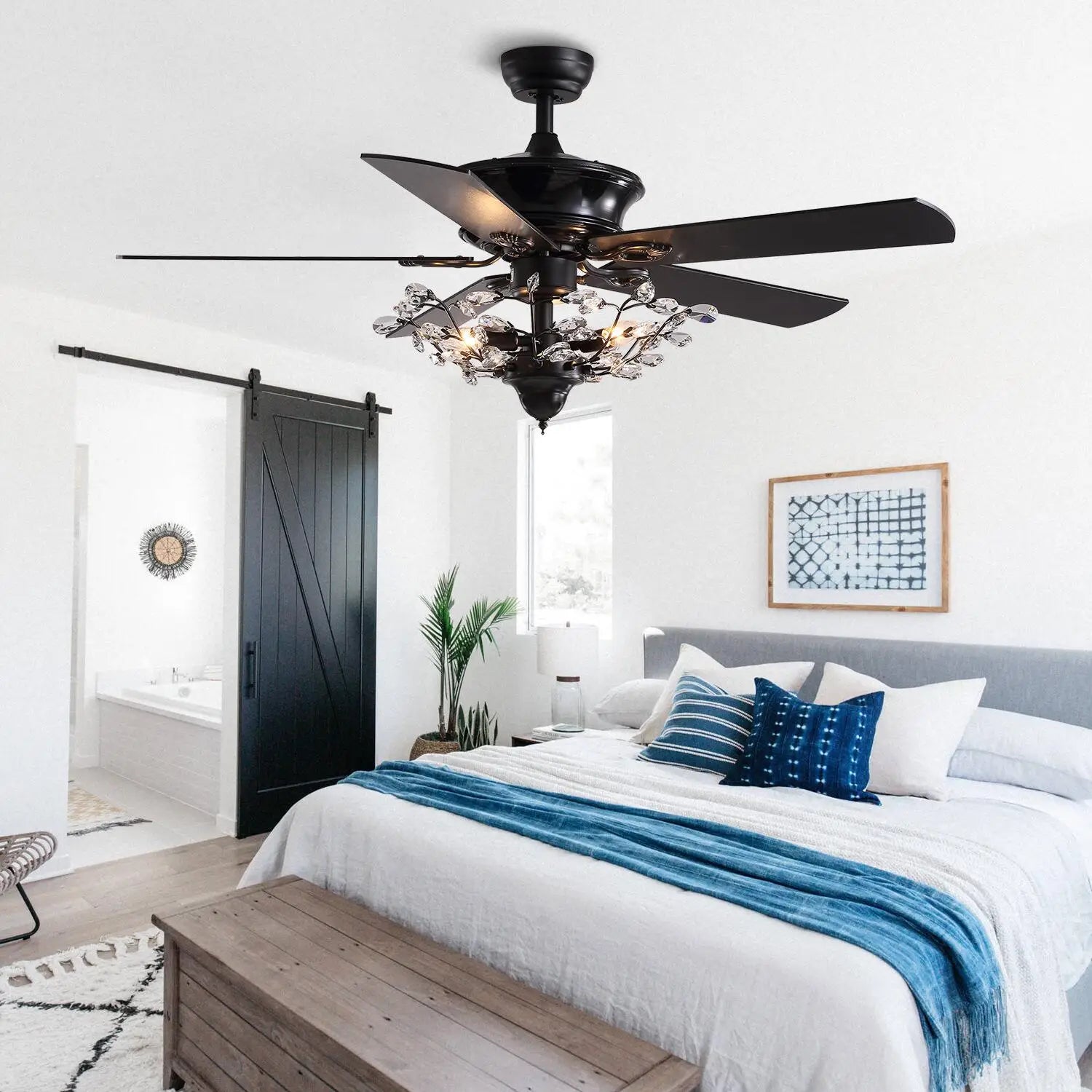 Afralia™ 52" Luxury Crystal Ceiling Fan with Lights, Remote Control, DC Motor Wood Fan