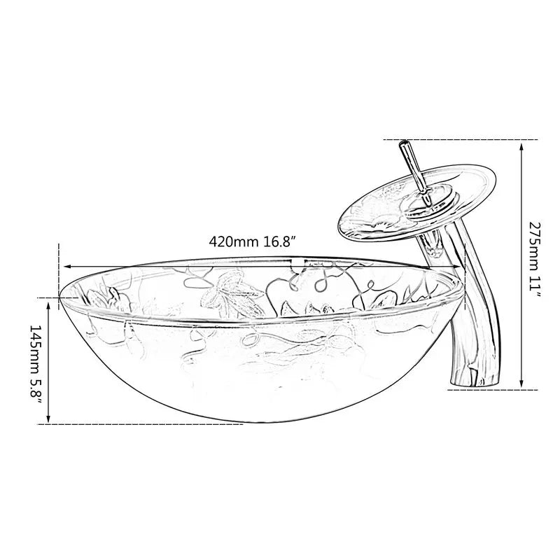 Afralia™ Waterfall Basin Tap & Glass Hand-Painted Lavatory Sink Set with Flower Painting