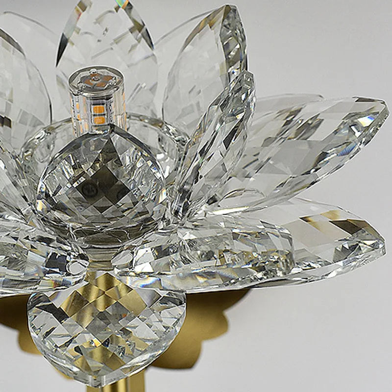 Afralia™ Lotus LED Crystal Wall Lamp: Chinese Style Bedroom & Living Room Decor