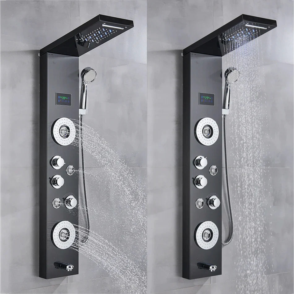 Afralia™ LED Shower Panel Column Bathtub Mixer Tap with Temperature Screen Massage.
