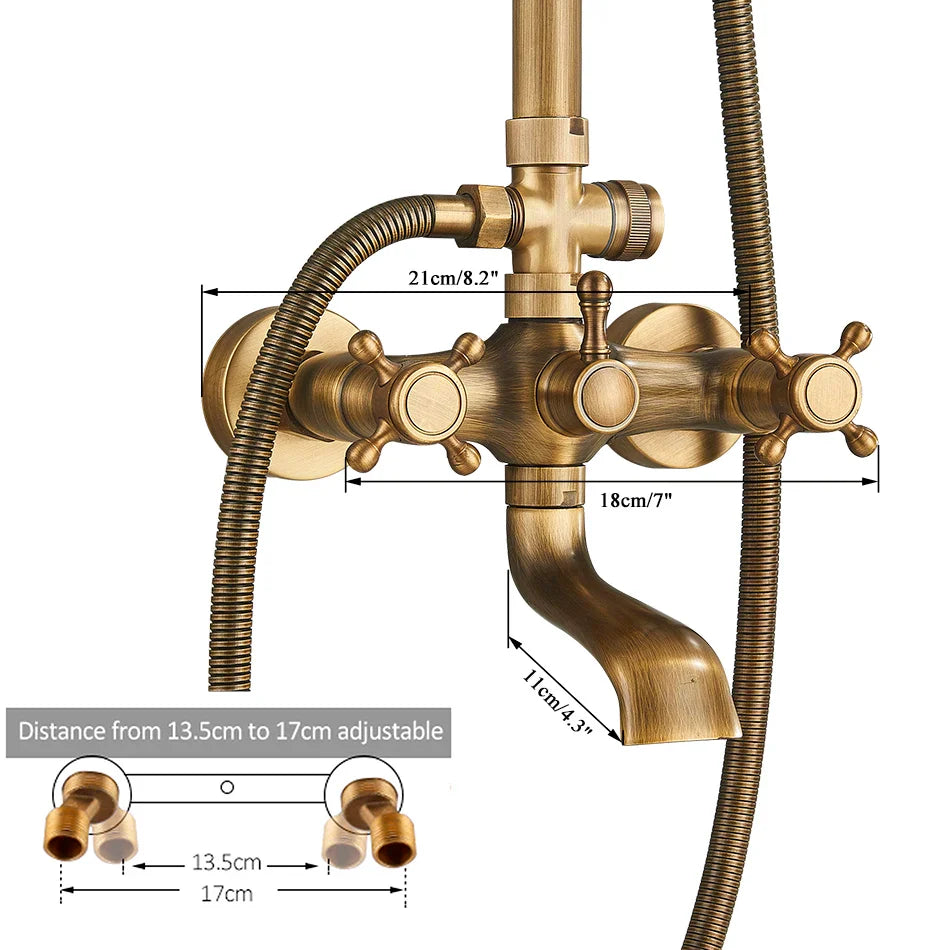Afralia™ Brass Shower Set with 8" Rainfall Head and Hand Sprayer